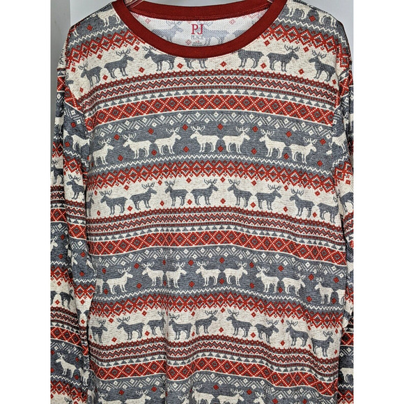 Womens Pajamas Size LARGE Pants And Top Moose Red White Gray Grey Cotton Elastic - Picture 3 of 10